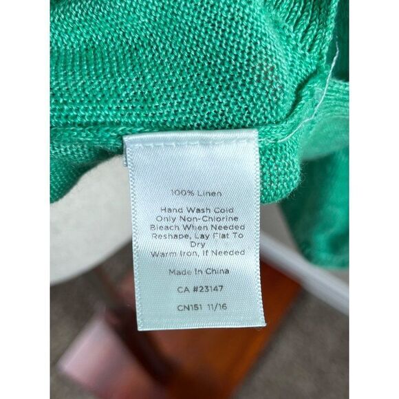 Talbots Linen 3/4 Sleeve Tassel Tie Back Pullover Blouse Kelly Green Medium - Picture 9 of 10